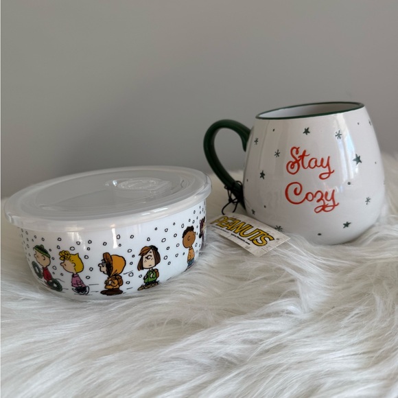 Snoopy Puffer Peanuts Holiday Mug and Bowl Set - Red, Green, White - Picture 3 of 5